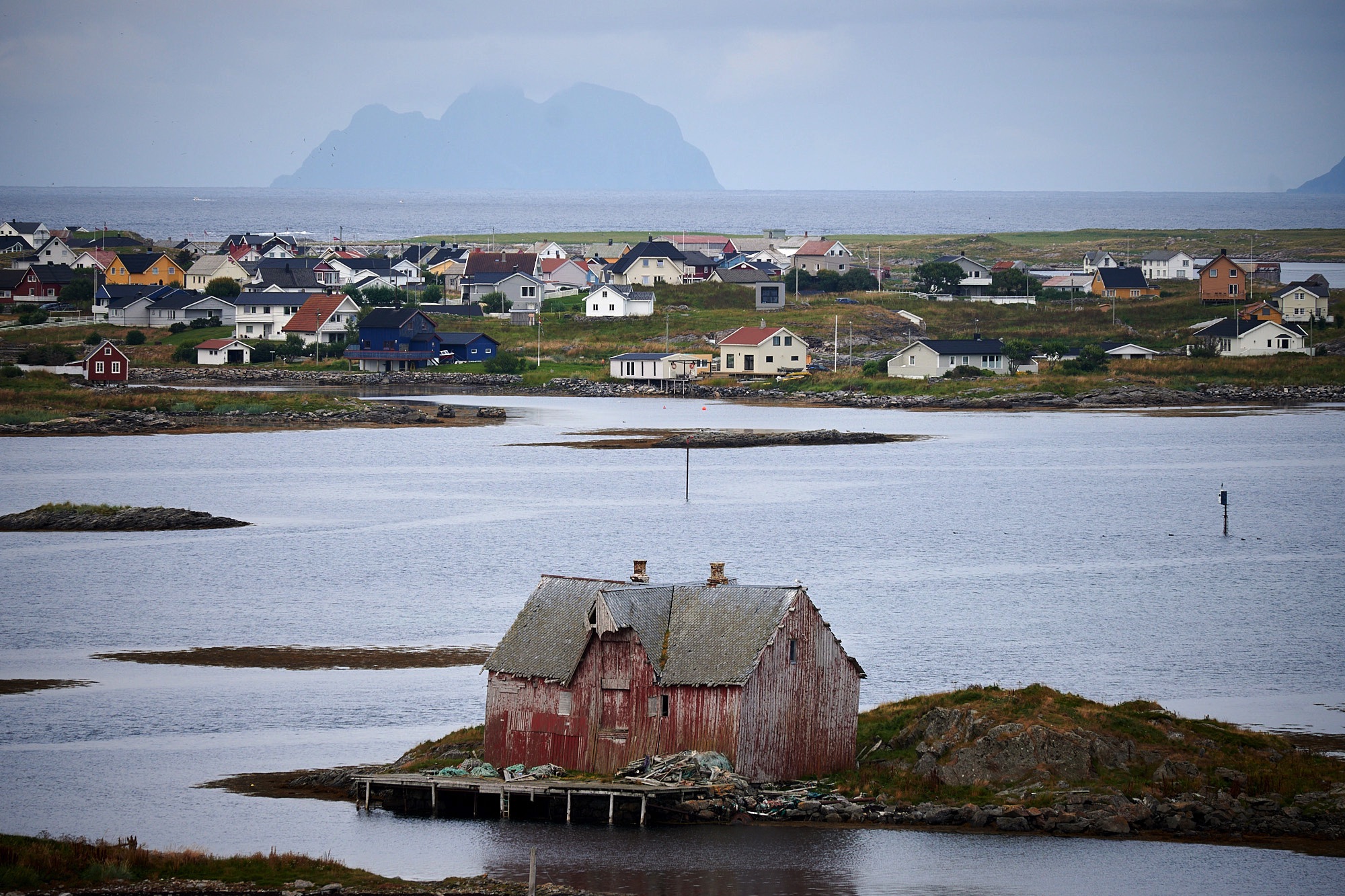 Røst, een eiland van de Lofoten, is plat